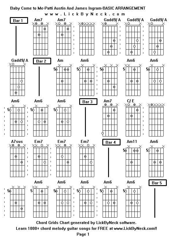 Chord Grids Chart of chord melody fingerstyle guitar song-Baby Come to Me-Patti Austin And James Ingram-BASIC ARRANGEMENT,generated by LickByNeck software.